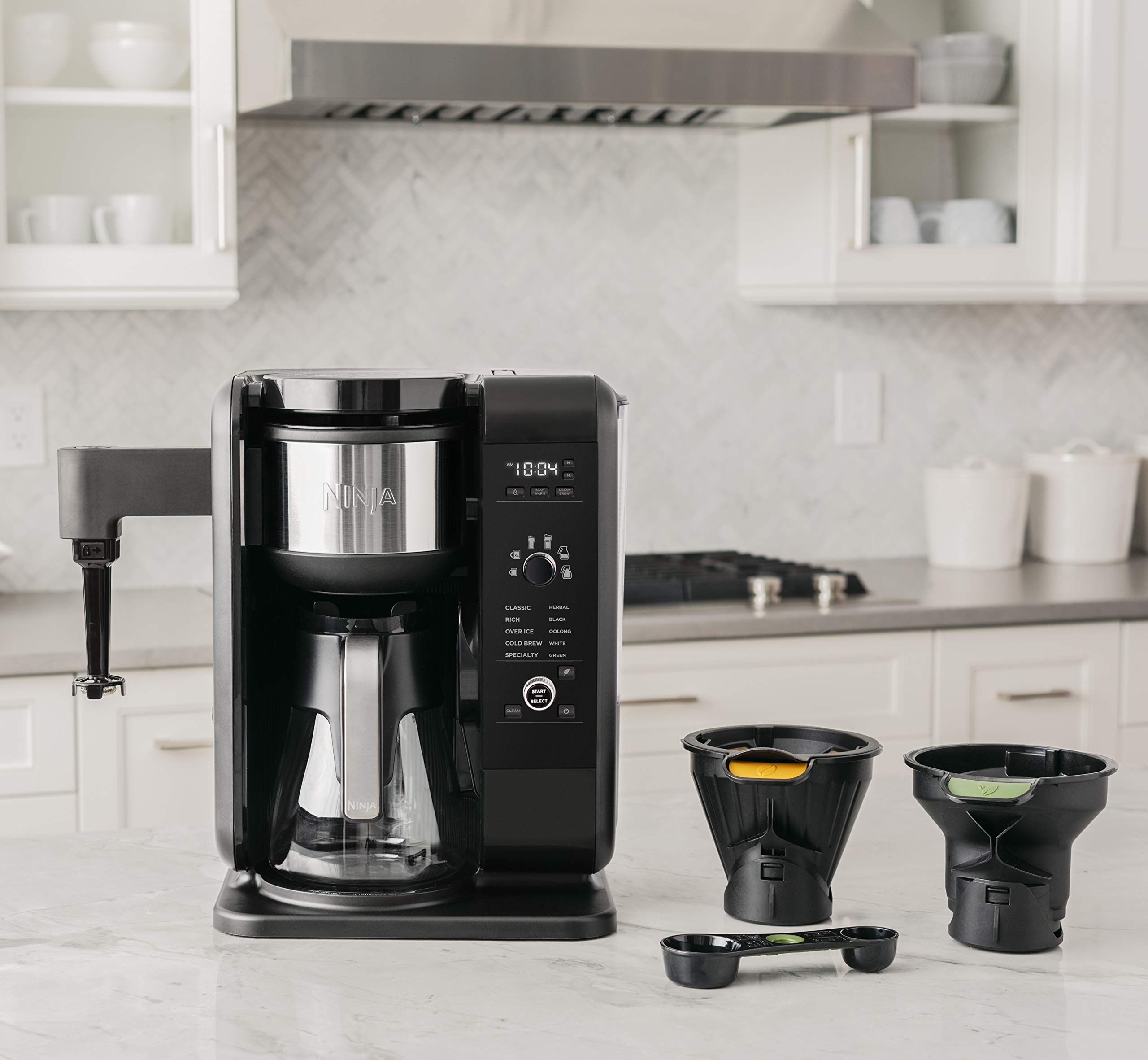 Ninja Hot and Cold Brewed System, Auto-iQ Tea and Coffee Maker with 6 Brew Sizes, 50 fluid ounces, 5 Brew Styles, Frother, Coffee & Tea Baskets with Glass Carafe (CP301),Black