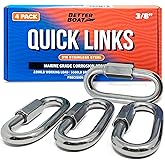 316 Stainless Steel Locking Chain Link, Threaded Quick Link Chain Connector Clips, Heavy Duty D Shape Quicklinks, 1/2", 3/8", 5/16", 1/4" Small Sizes, Marine Grade, 4 Pack Safety Links 3/8"