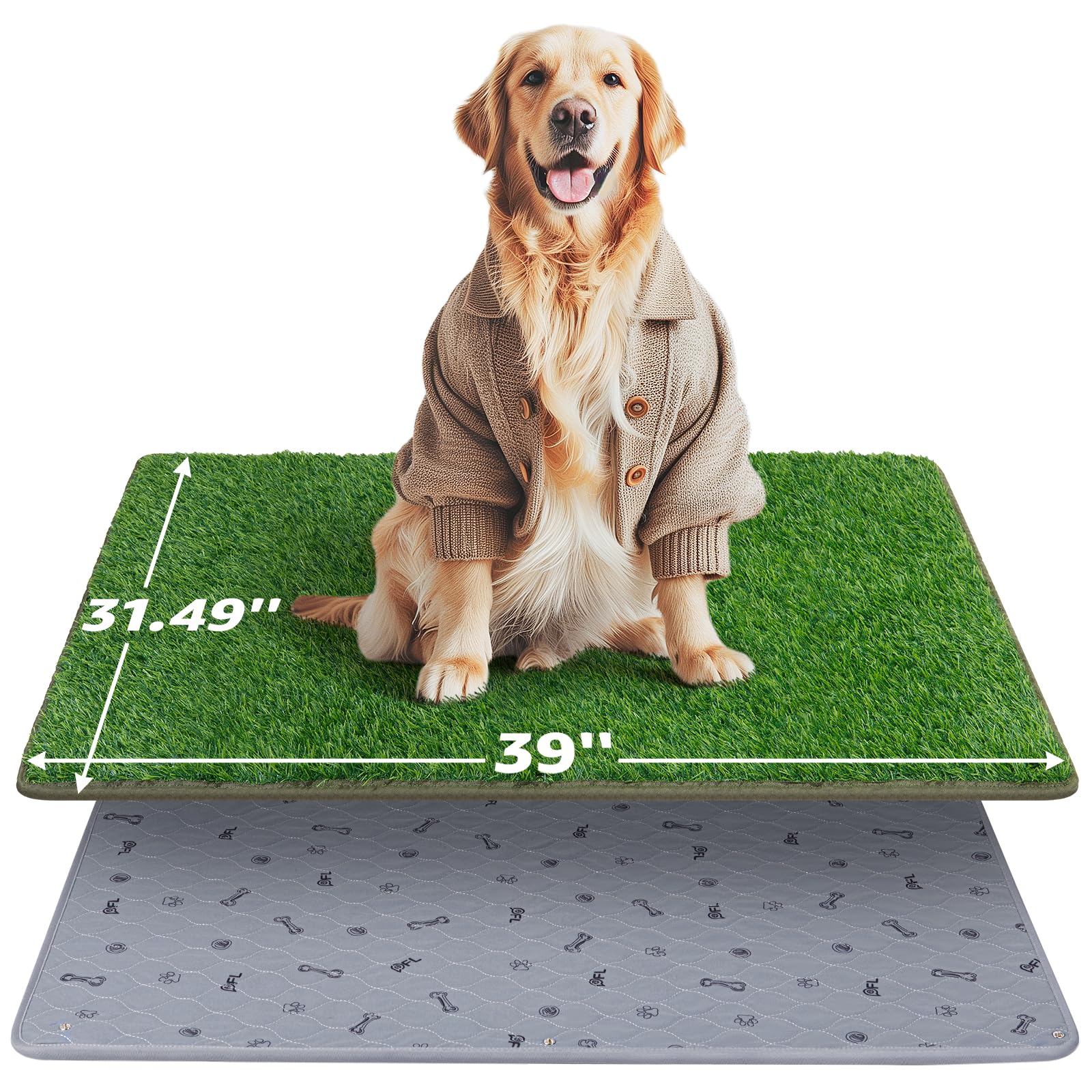 View 1 of Dog Mat With Pee Pad, Artificial Indoor Turf Grass Potty Training Pads for Dogs Tray Doggies Washable Reusable Puppy Pads Leakproof Pee on Outdoor Patio Balcony Apartment(39x31.49')