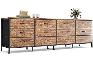 Huuger 70 Inch Dresser for Bedroom, TV Stand for 65, 75, 80 Inch TV, 12 Fabric Drawer Long Dresser, Large Entertainment Center for Bedroom, Wide Chest of Drawer with Storage, Rustic Brown