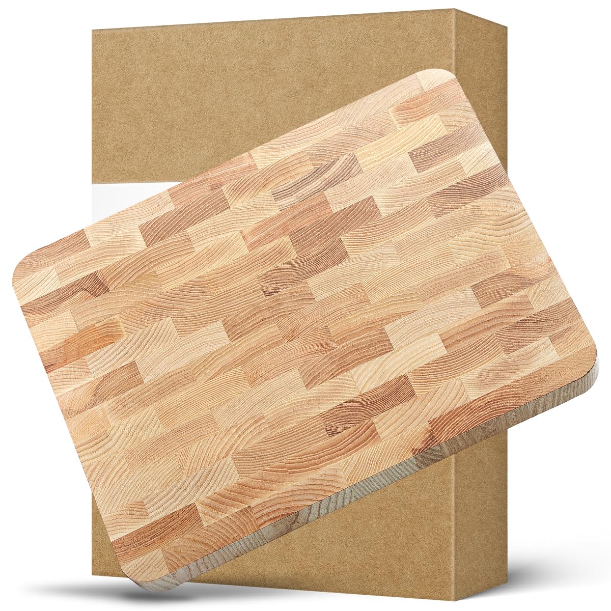 HEZHEN Ashwood Cutting Board, End Wood Grain Chopper Board, Built-in Handle, Space for Drip Tray, Multifunctional Serving Board Serving Tray