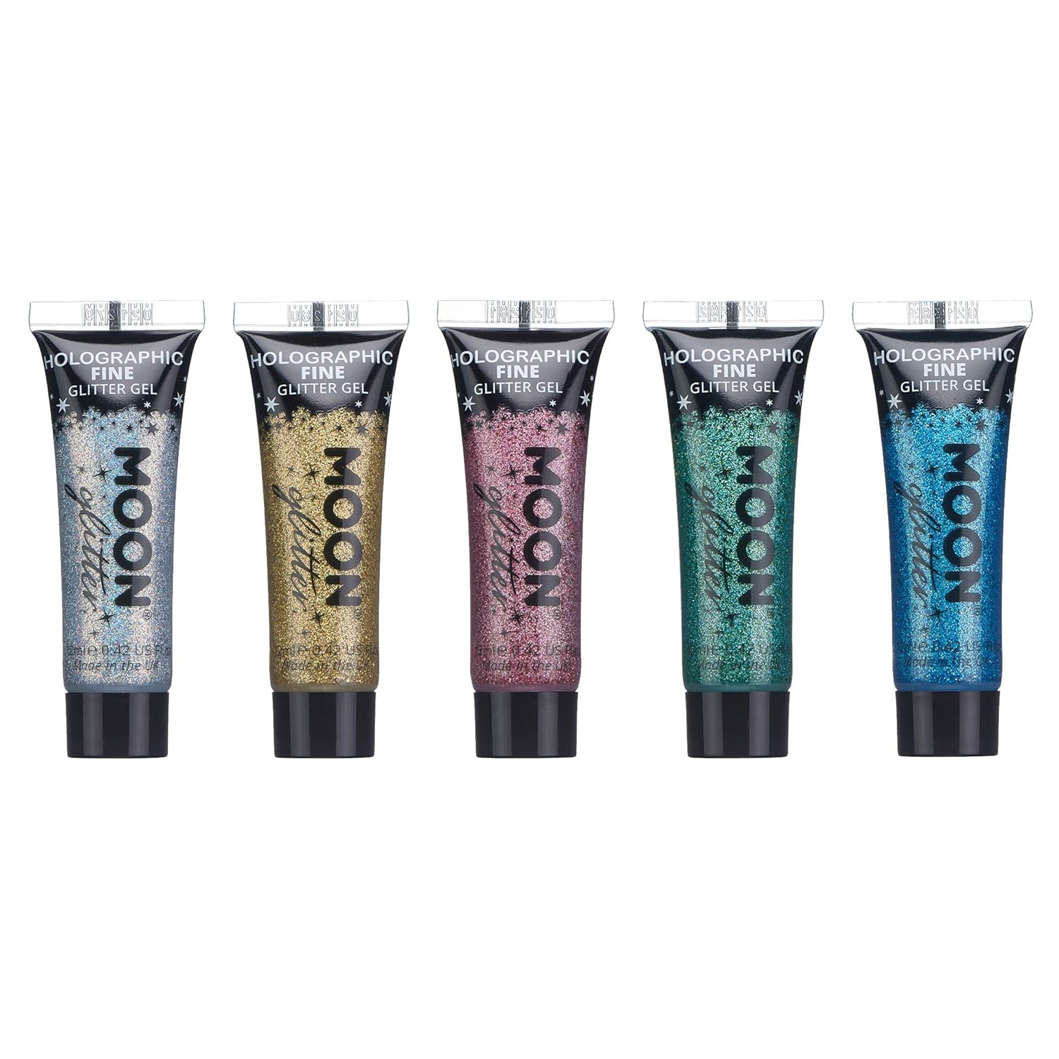 Holographic Face & Body Glitter Gel by Moon Glitter - 0.40fl oz - Set of 5 colours - Glitter Face Paint