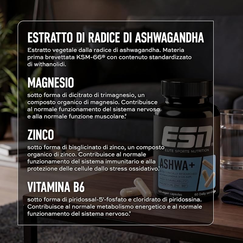 Ashwa+, estratto di radice di Ashwagandha KSM-66®, 120 capsule