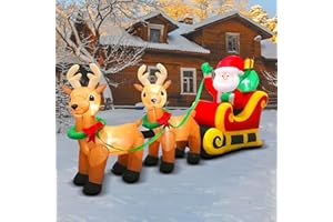 inslife 8FT Length Christmas Inflatable Santa Claus on Sleigh with Two Reindeer Outdoor Decorations, Built-in LED Lights Xmas