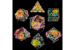 FugaCity DND Dice Set,Handmade Sharp Edge 7 Piece Resin Dice-Dungeons and Dragons Polyhedral Dice Set, D&D Dice Set with Gift Dice Case for RPG MTG Table Games