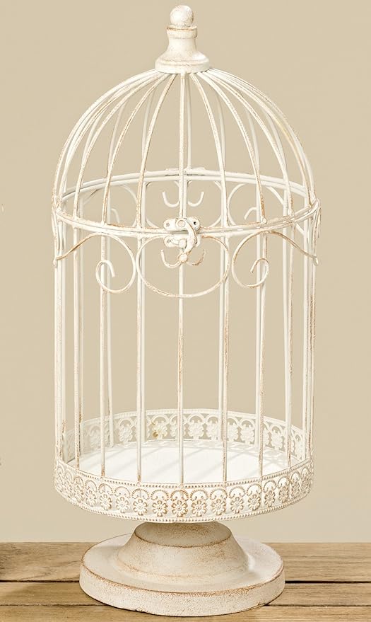 Décoration Cage à Oiseaux 47 Cm Blanc Crème Fer Antique Cage