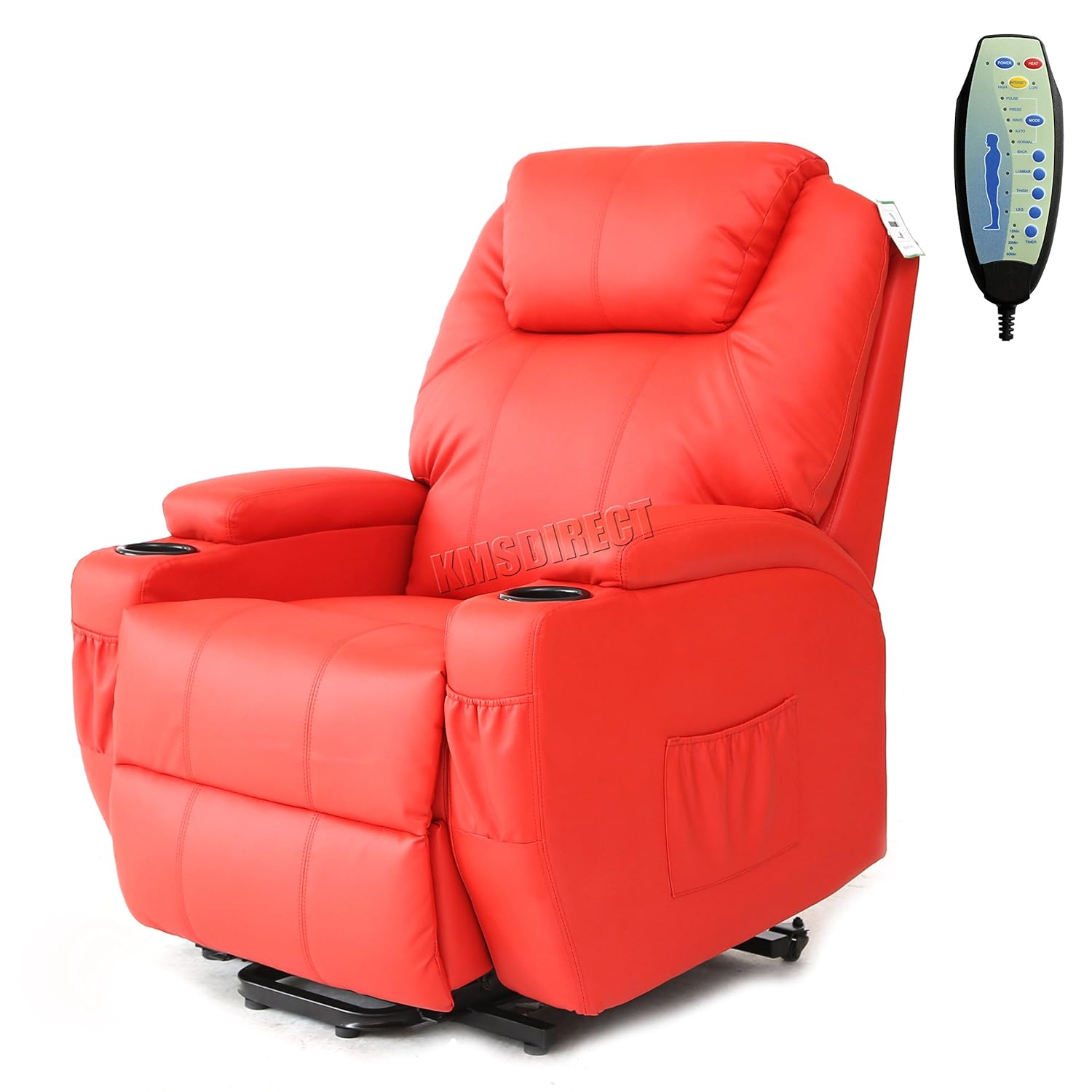Foxhunter Bonded Leather Massage Cinema Riser Recliner Sofa Power Electric Lift Chair Mobility Armchair With Heating Function Fh Mls 09 Red
