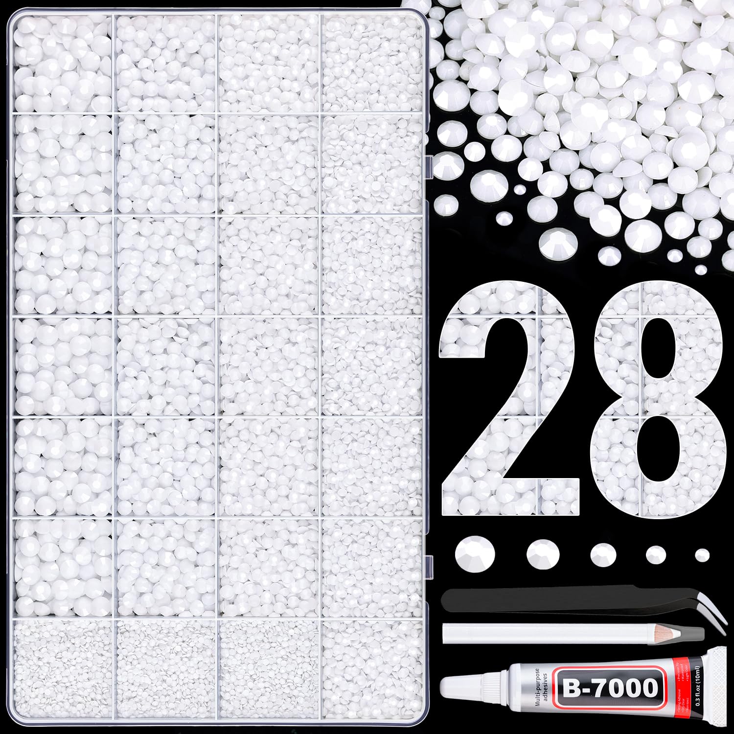 Photo 1 of 30000Pcs Resin Rhinestones for Bedazzling with Tweezers, White Rhinestones for Crafting with B7000 Jewelry Glue for DIY Crafts Clothing Tumblers Shoes Fabric Nail Art
