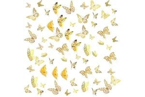 CPQAKB 3D Butterfly Wall Decor 48 Pcs 4 Styles 3 Sizes, Gold Butterfly Decoration for Birthday,Party, Removable Wall Stickers Interior Decoración Kids Nursery Classroom Wedding Decor (Gold 48 Pcs)