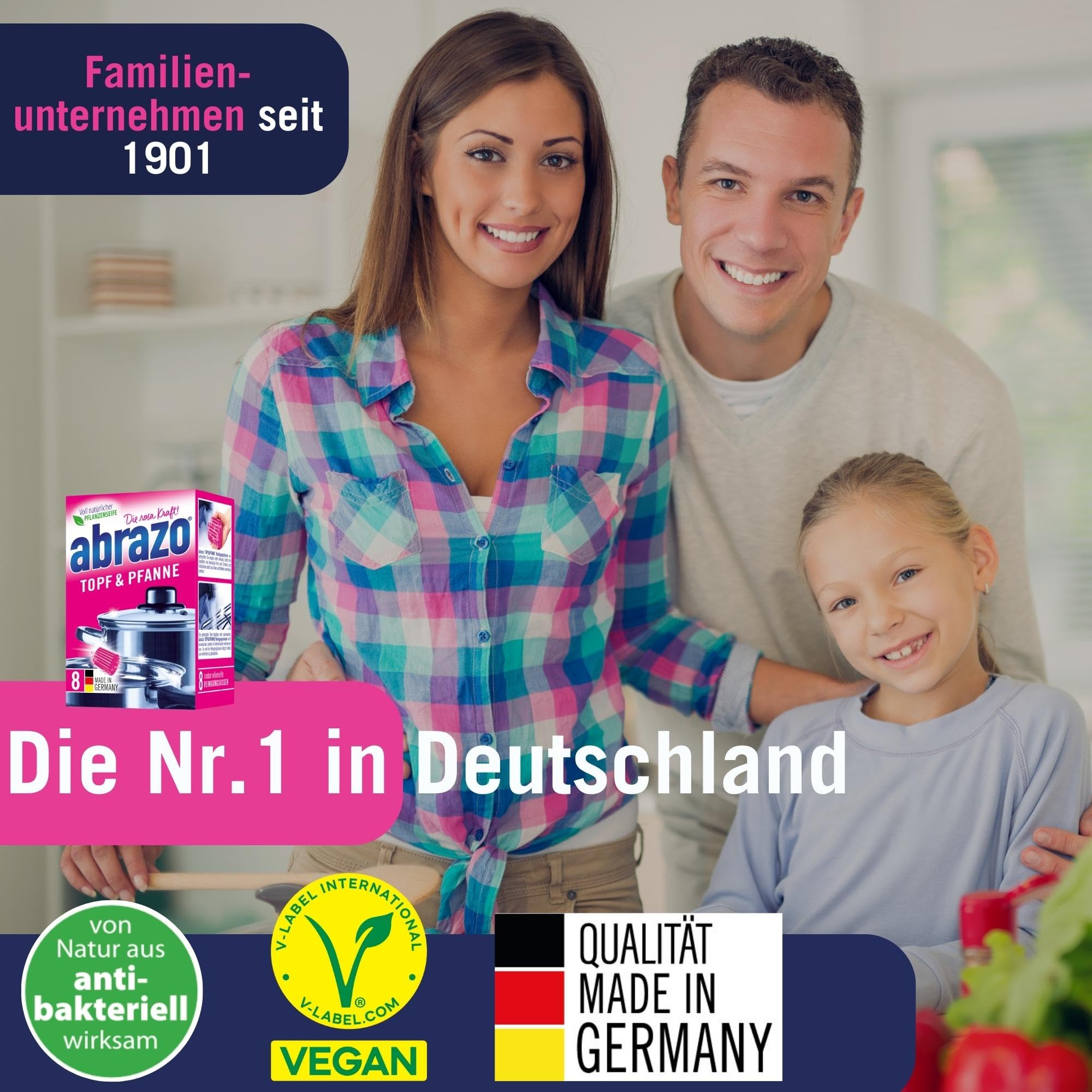 abrazo Topf & Pfanne | 8 Reinigungskissen für Töpfe, Grill & Backofen, Spülschwamm mit veganer Pflanzenseife, Küchenschwamm, Reinigungsschwamm 7