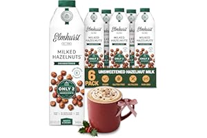 Elmhurst 1925 Unsweetened Hazelnut Milk - 32 Ounce (Pack of 6) Dairy-Free, Gluten-Free, Vegan, Kosher, Shelf Stable Milk Made with Water & Hazelnuts for Healthier, Simpler Plant-Based Alternatives