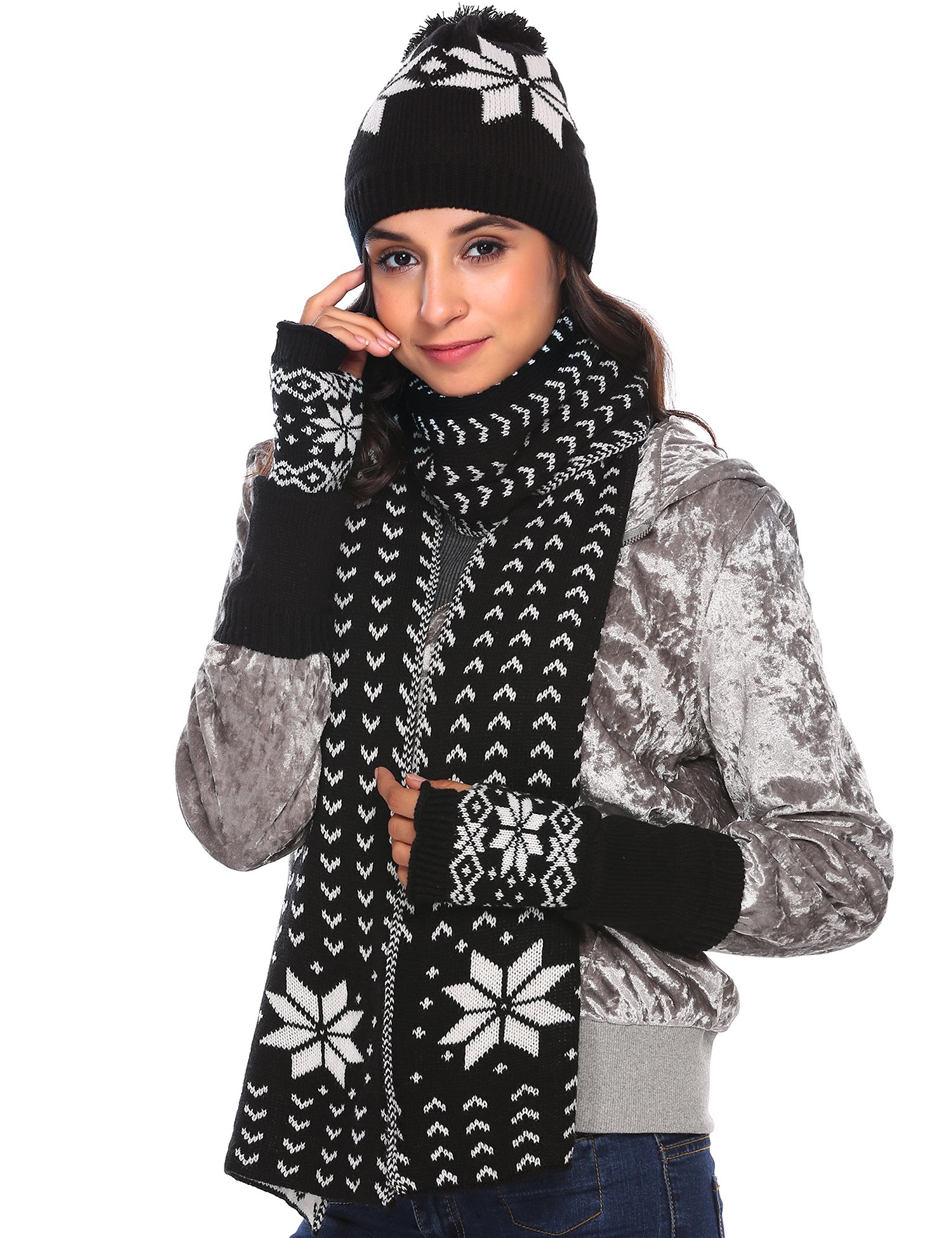 Zeagoo Women Warm Knitted Shawl Wrap Neck Stole Long Scarf Hat Gloves Set Zeagoo Women Warm Knitted Shawl Wrap Neck Stole Long Scarf Hat Gloves Set