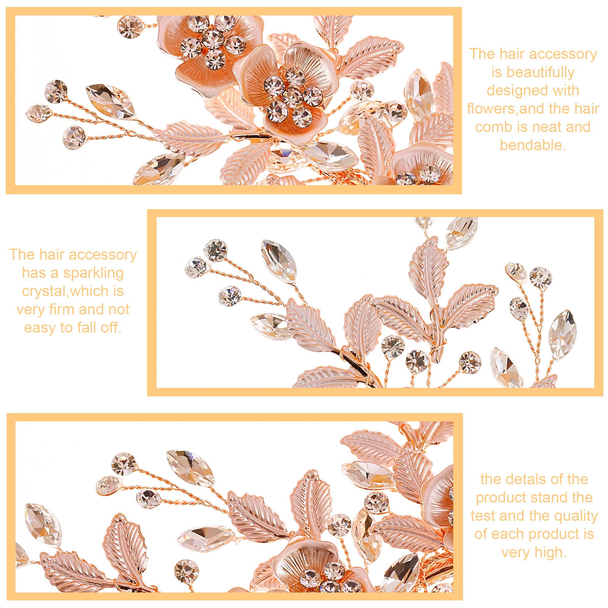 Flower Hair Clip Barrate Birthday Wedding Prom Girl Women Hair Piece Accessory, Leaf Paves, Rose Gold (Rose Gold #1)