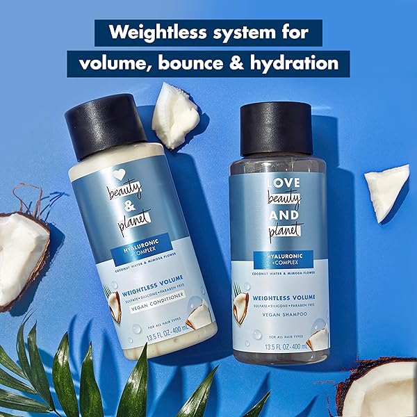LOVE BEAUTY AND PLANET WEIGHTLESS VOLUME CONDITIONER WITH HYLAURONIC ACID COCONUT WATER & MIMOSA FLOWER FOR THIN AND FINE HAIR CARE 13.5 OZ