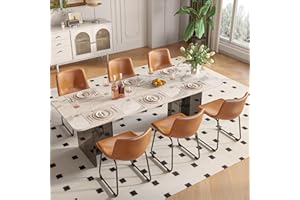 REONEY Dining Chairs Set of 6, PU Leather Armless Dinner Chairs with Backrest, 18" Modern Kitchen Dining Room Chair with Metal Legs for Home (Brown)