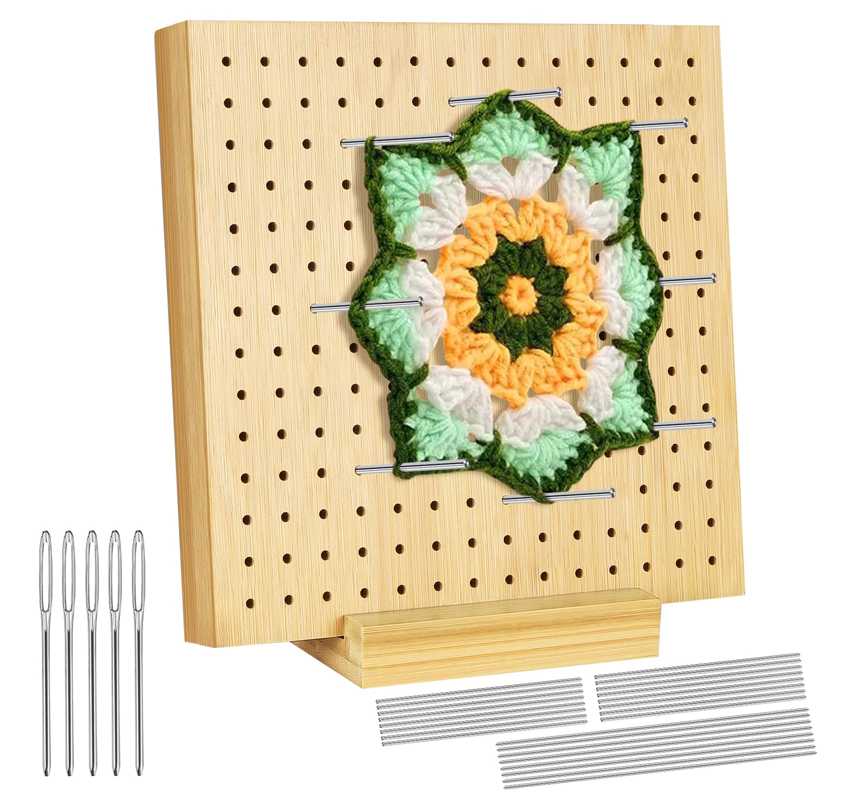 estcoo Crochet Blocking Board and Pins, 20x20cm Wooden Granny Square Blocking Board with Metal Pins for Crochet & Knitting Projects Crochet Frame Blocking Mats