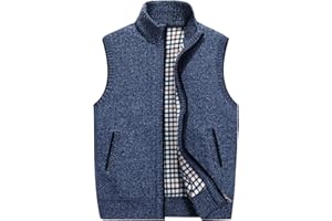 Men's Full Zip Knitted Vest Male Casual Slim Fit Sleeveless Warm Cardigan Male Plush Lining Sweater with Pocket
