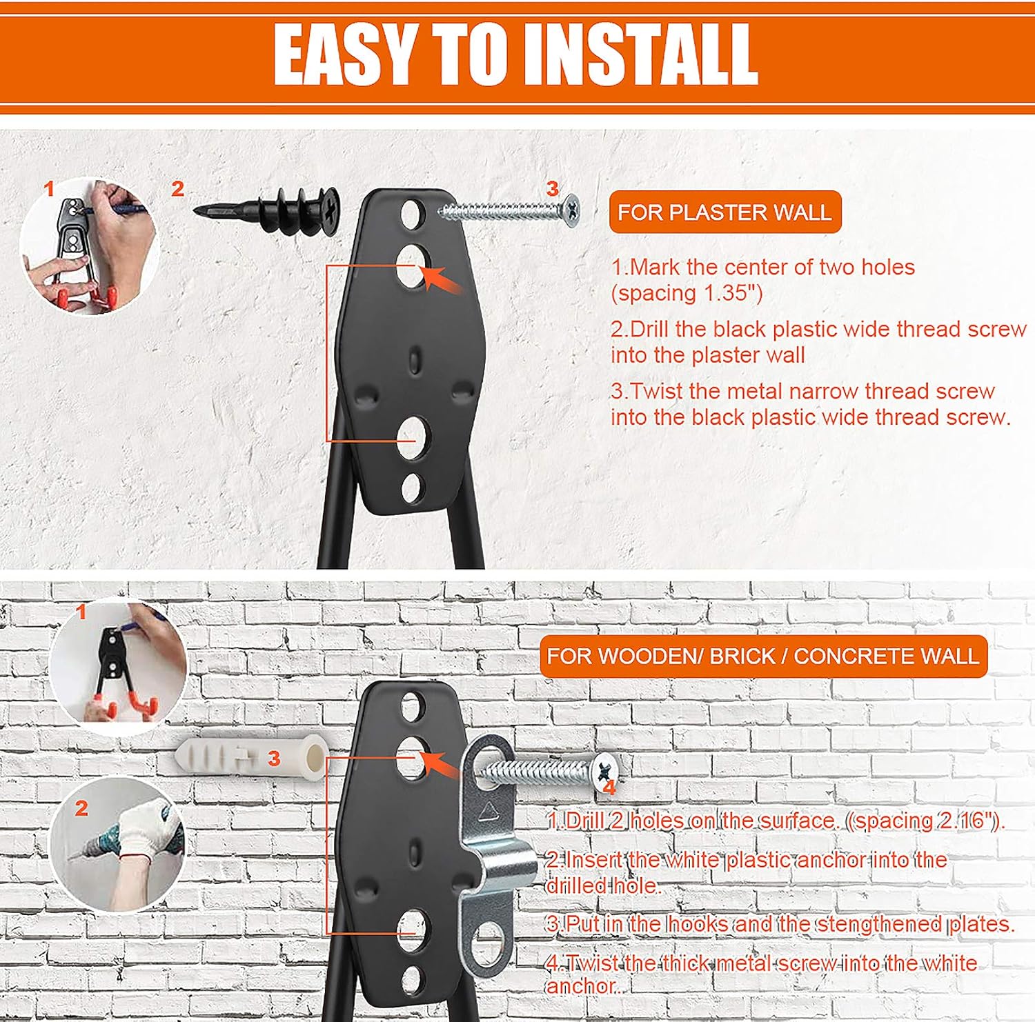 10 Pack Garage Hooks with 2 Pack Storage Straps, ACMETOP Bike Hooks for Garage, Heavy Duty Garage Organization Wall Mount, Utility Double Hooks for Garage Storage, Ladders, Bikes, Ropes, Garden Tools - - 