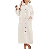 Ekouaer Plush Robes for Women Button Front Long Bathrobe | Soft Cozy Fleece Robes Warm Calf-Length House Coats for Women with Pockets
