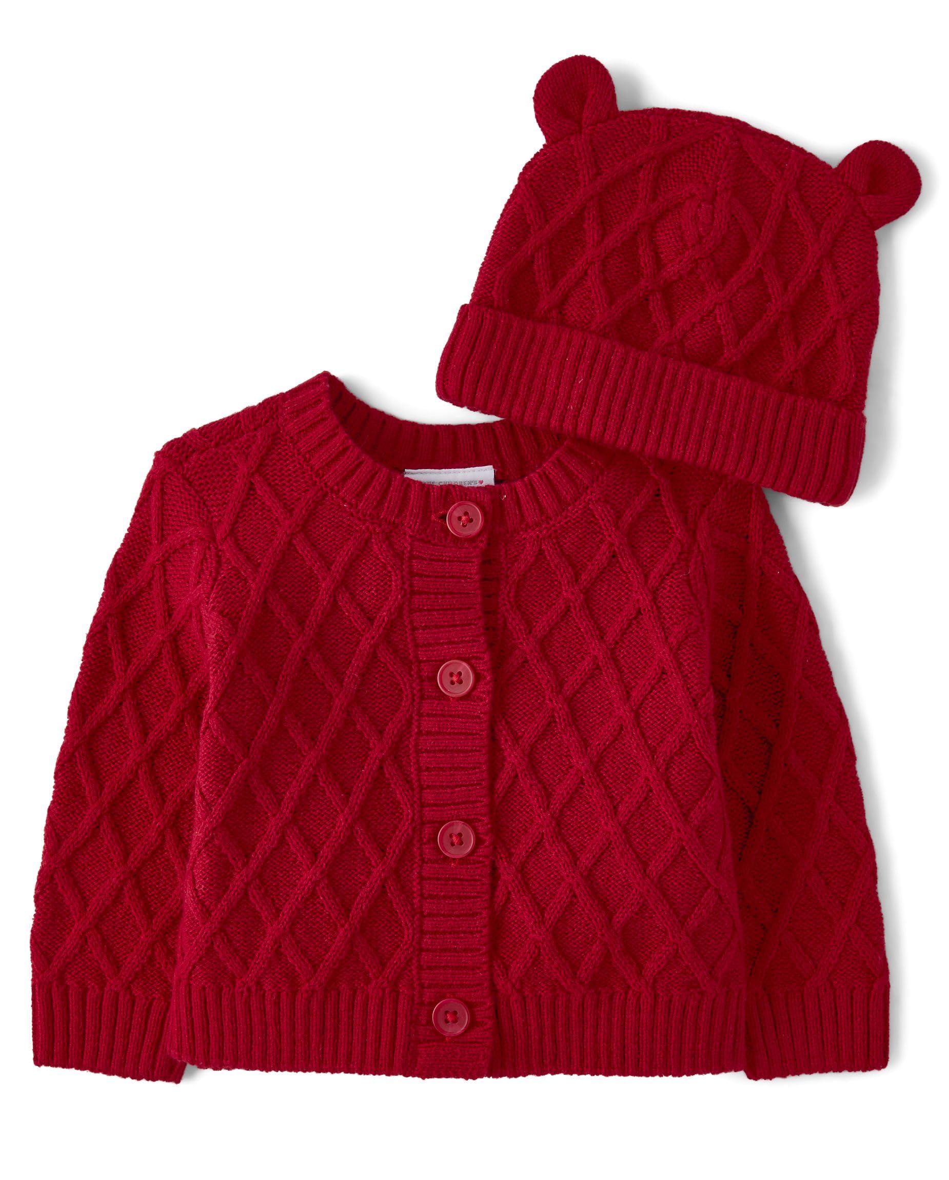 The Children's Place,Baby-Girls,and Newborn Cardigan with Matching Hat, 2 Piece Set,Red Ochre,9 Mont