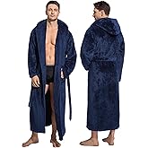 ToastyLife Mens Hooded Robe Ultra Soft Fluffy Flannel with Big Pockets Luxurious House Coat Fleece Plush Calf Length Bathrobe
