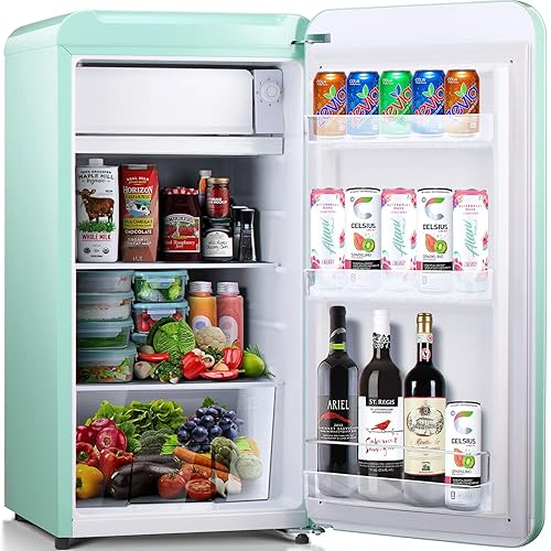Kismile Retro Mini Fridge with Freezer, 3.2 cu. ft Small fridge with