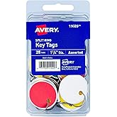 Avery Metal Rim Key Tags, 1.25" Diameter Tag, Metal Split Ring, Assorted Colors, 25 Tags (11020)