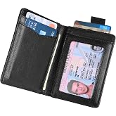 Mens Slim Minimalist Leather Wallet, Thin Bifold Credit Card Wallet for Men | Holds 8-10 Cards, Genuine Full Grain Leather, RFID Blocking Card Holder, Front Pocket Wallet, Business Card Case