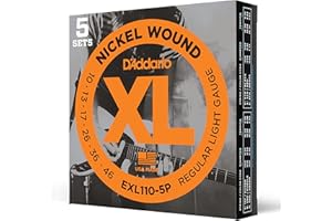 D'Addario Guitar Strings - XL Nickel Electric Guitar Strings - EXL110-5P - Perfect Intonation, Consistent Feel, Reliable Durability - For 6 String Guitars - 10-46 Regular Light, 5-Pack