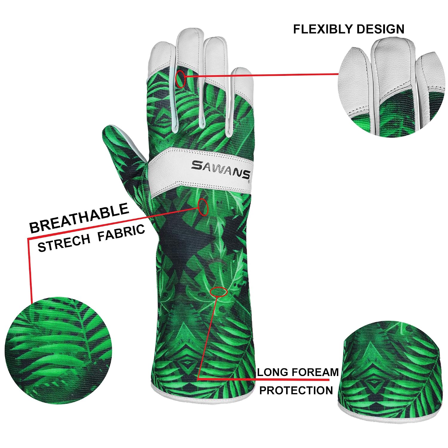Leather Gardening Gloves Ladies Men/Women Short & Long Forearm Protection Thorn Proof Breathable Spandex Goatskin Leather Rose Pruning Garden Safety Work Gloves - Image 4
