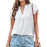 Womens Blouse V Neck Ruffle Short Sleeve Flowy Shirts Dressy Casual Cute Summer Tops Tunic Fashion Clothes
