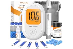 AurorAid G-426 Blood Glucose Monitor Kit - 100 Test Strips and 100 Lancets for Home Use, 500 Memory, Glucometer with Control Solution, No Coding, Diabetes Testing, Blood Glucose Monitoring System