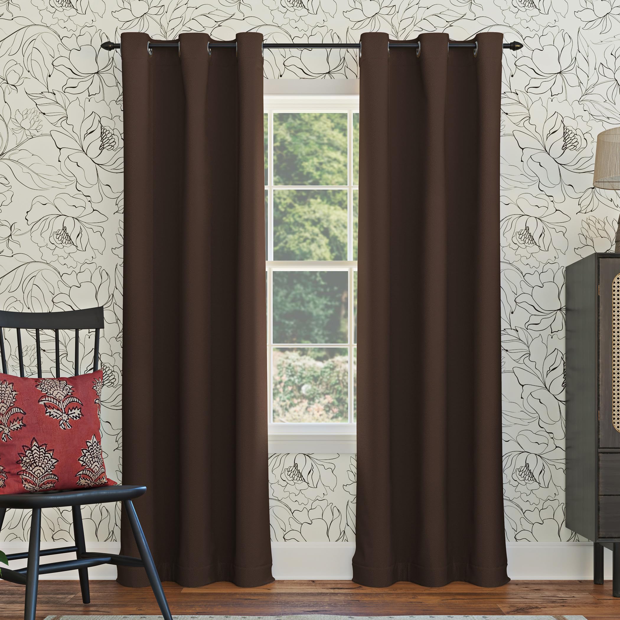 Sun Zero Easton Energy Saving Blackout Grommet Curtain Panel, 40" x 95", Cocoa Brown