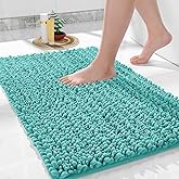 Yimobra Bathroom Rugs Non Slip Washable - Ultra Soft Absorbent Chenille Bath Mat, Quick Dry Shaggy Floor Carpet for Tub Shower, Lake Blue Home Decor Accessories, 24x17 Inch