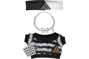 AUNVITO HDJY 17cm & 15cm Doll Clothes Set,17cm Dolls Outfit Accessories for boy ,Black and White Stripes, Striped, Cartoon, Animal Theme, Includes Sweater, Headband, Necklace