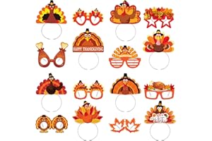 MALHAII 16 Pcs Thanksgiving Headband Glasses Set, Thanksgiving Party Favors Gifts Turkey Headbands for Women Kids Adults Photo Prop Thanksgiving Accessories Decorations Glasses Headbands Fall Party Supplies