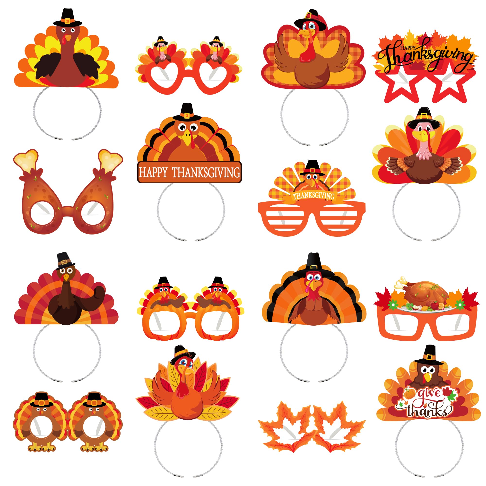 Photo 1 of 16 Pcs Thanksgiving Headband Glasses Set, Thanksgiving Party Favors Gifts Turkey Headbands for Women Kids Adults Photo Prop Thanksgiving Accessories Decorations Glasses Headbands Fall Party Supplies