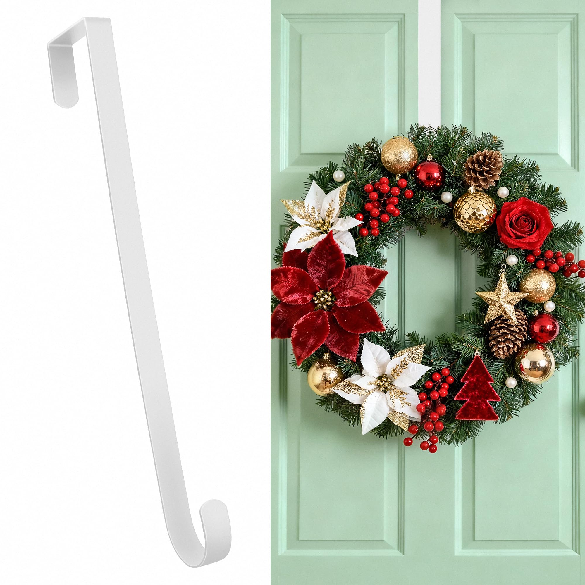 HOOSUN Wreath Hangers for Front Door St Patricks Day Decorations,12 Inch Metal Wreath Hook Holder for Spring Decor,20 Lbs White Over The Door Wreath Hanger for Spring Wreath Front Porch Easter Decor