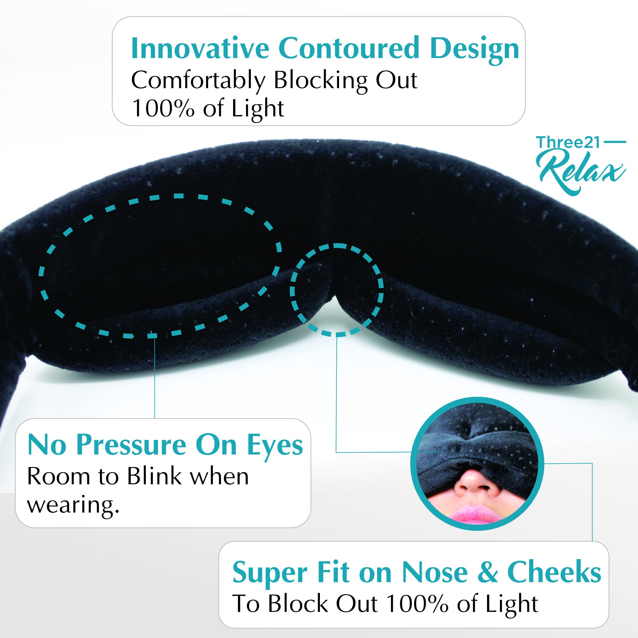 Eye Mask Sleep Mask For Sleep & Travel - Blackout Memory Foam Sleeping Masks With Compression Strap - Soft, Flexible & Breathable Blindfold Shield, Ideal To Ease Migraine Headaches
