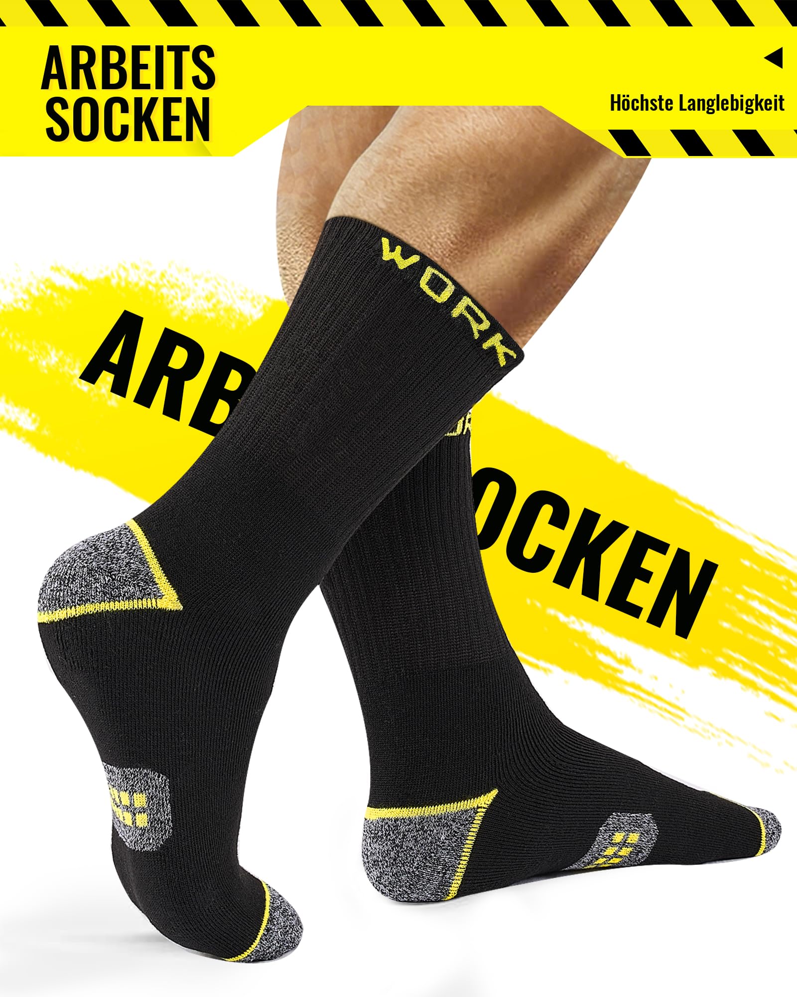 Effeet 10 Paar Arbeitssocken Herren Socken, Gepolsterte Verstärkte WORK Socken, Atmungsaktiv Funktionssocken mit Komfortbund, Lange Work Socks 6