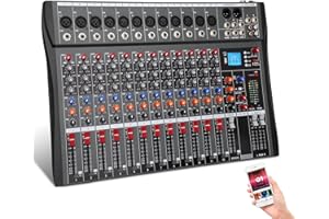 BEENDOU 12-Channel Wireless Audio Mixer,Professional DJ Equipment, Console with Bluetooth USB, DJ Mixer with Effects, Sound Board with 48V Power, RCA Input/Output for Professional and Beginners (12-Channel)