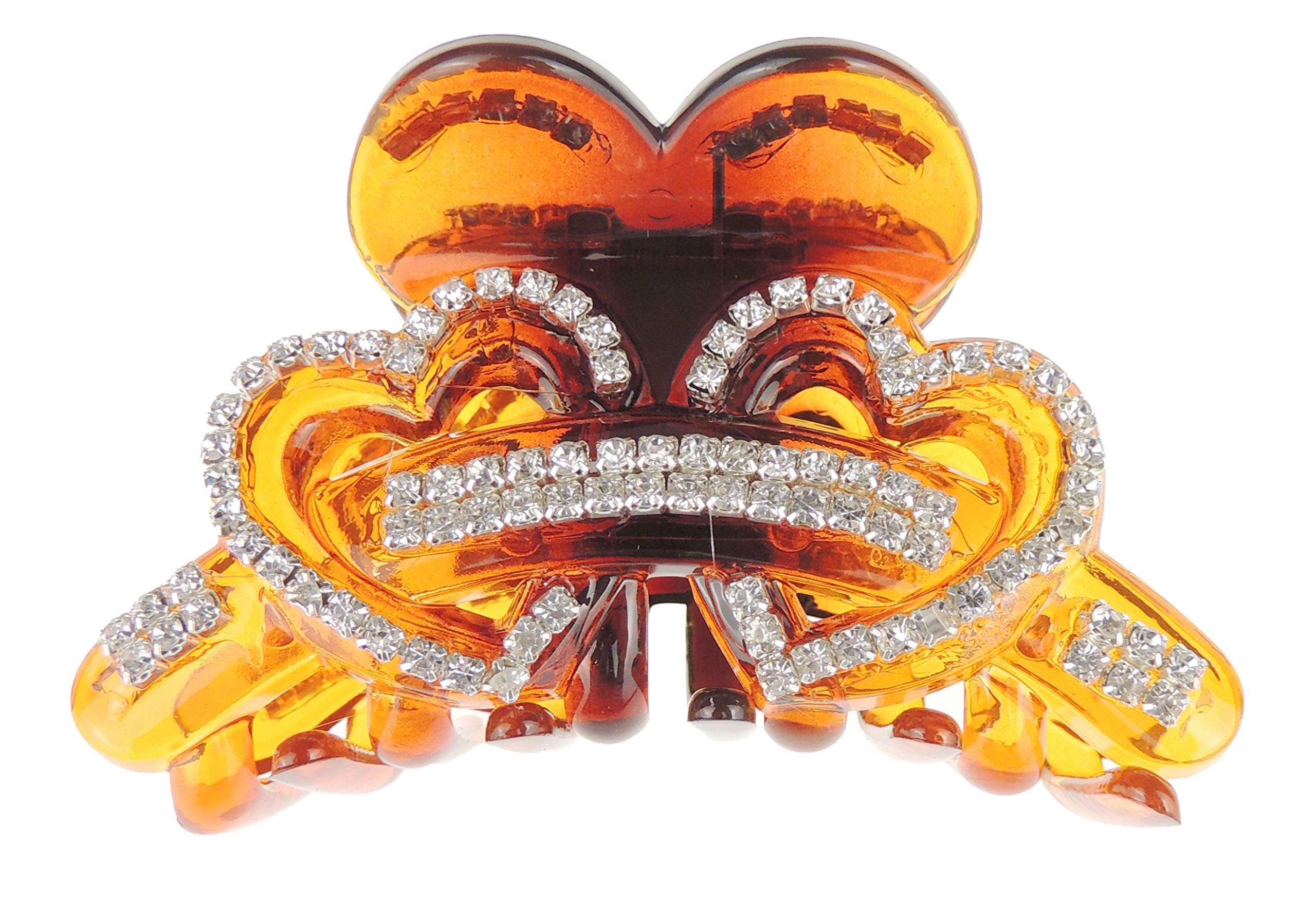 Extra Sparkly Women Girls Crystal Diamante Rhinestone Gems Bridal Wedding Evening Party Styling Fine Thin Hair Accessories Butterfly Claw Jaw Clip Octopus Clamp Grip 9cm Hearts (Brown)