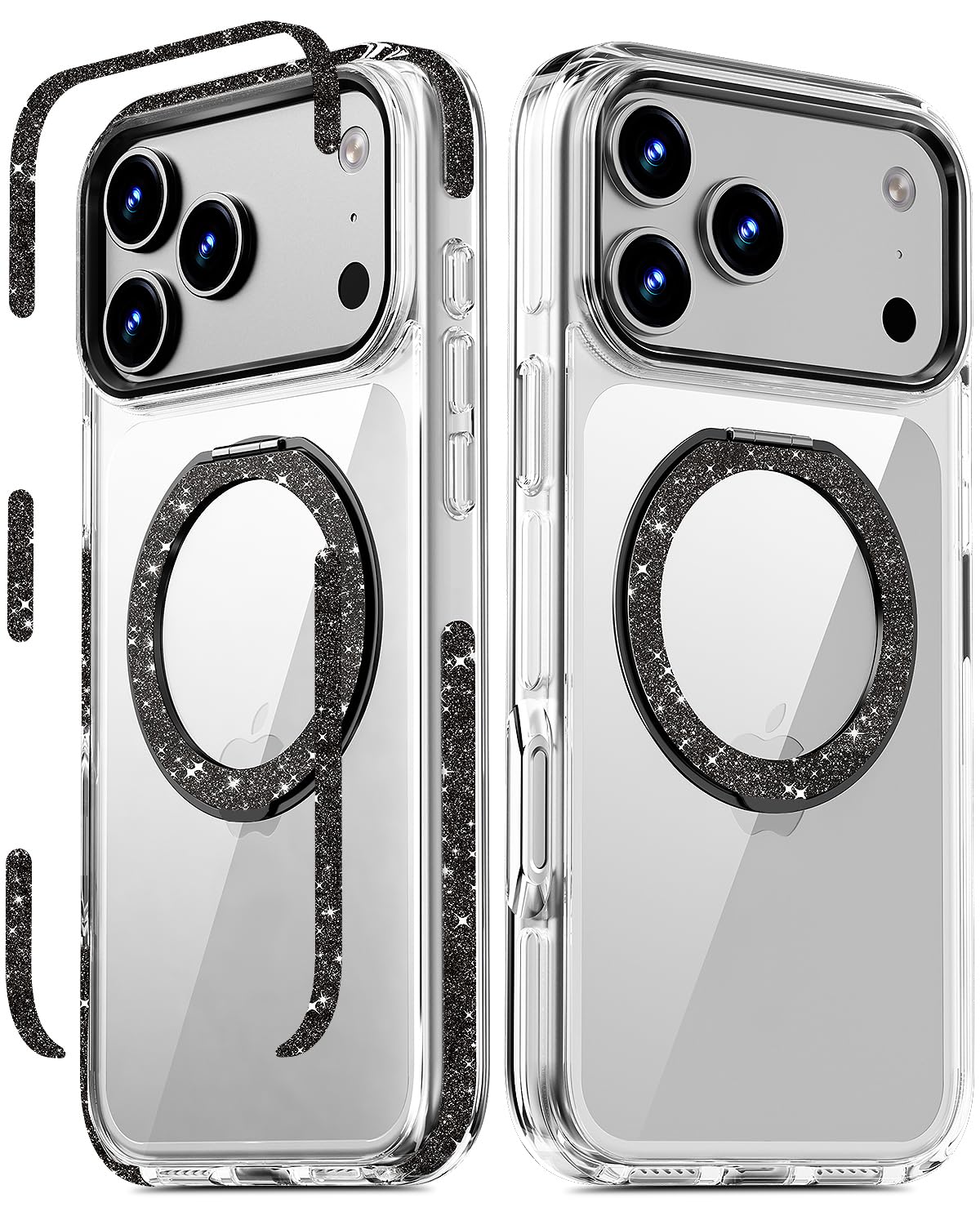 COOLQO Magnetic for iPhone 17 Pro Max Case 360° Spin Stand, Fit for MagSafe, Military Grade Drop Protection, Anti-Yellowing, Glitter Shiny Sparkle Shockproof Case for iPhone 17 Pro Max 6.9", Black Image