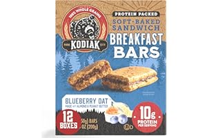 Kodiak Cakes Soft Baked Sandwich Breakfast Bar, Blueberry Oat, High Protein, 100% Whole Grains, 12 boxes with 4 bars each (48 bars total)