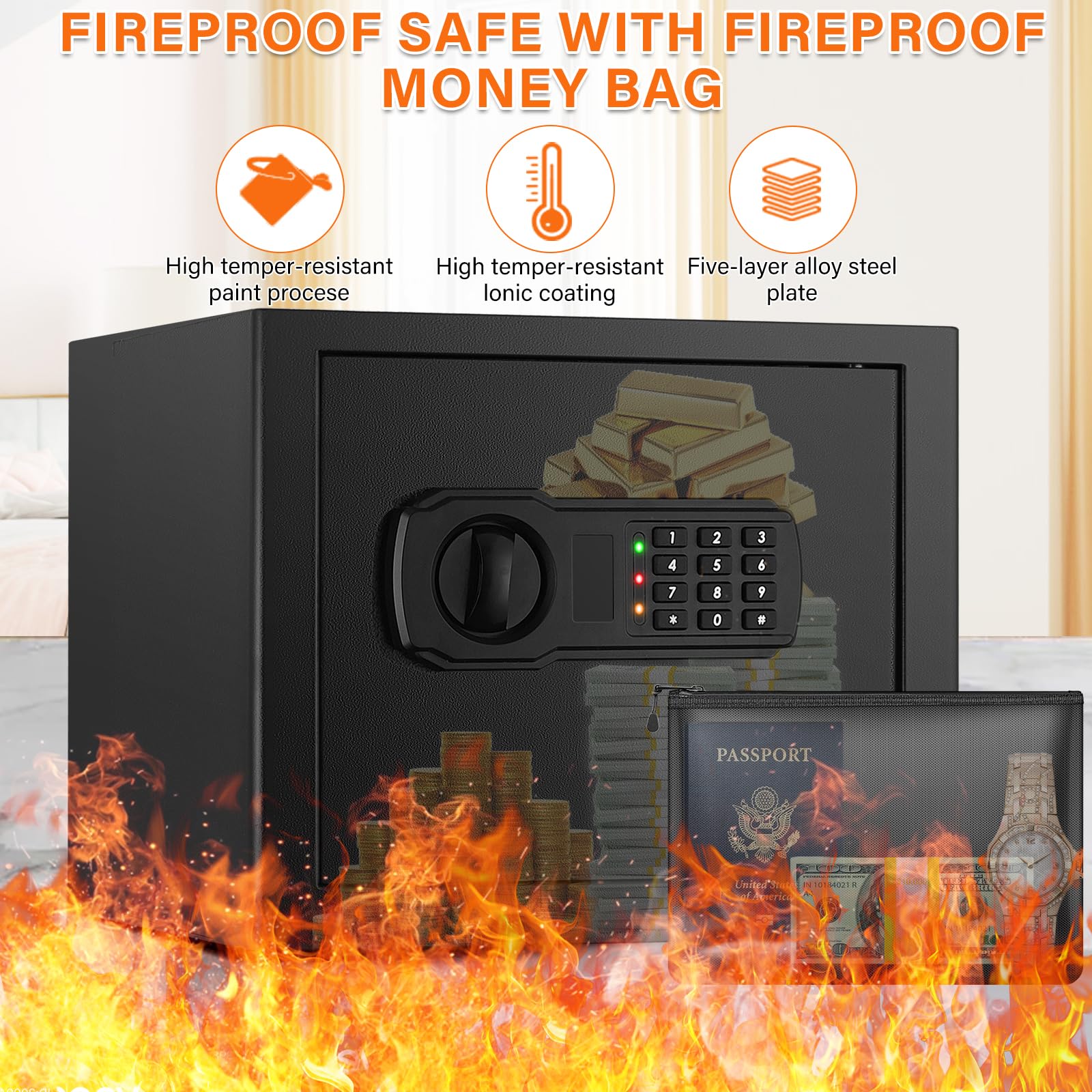 Omethey 6.1 Cu Ft Extra Large Home Safe - Fireproof Waterproof Safe With Digital Keypad, Deposit Slot & Dual Alarm
