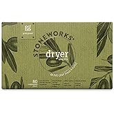 Grab Green Stoneworks Dryer Sheets, 80 Sheets, Olive Leaf Scent, Plant and Mineral Based, Softens Fabrics, Reduces Static-Cling and Wrinkles, Freshens Clothing