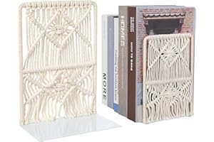 GINITIRI 2 Pieces Boho Macrame Bookends, Metal Book Stopper, Farmhouse Modern Decorative Book Ends, Movies CD Book Holders for Office Home Book Shelf