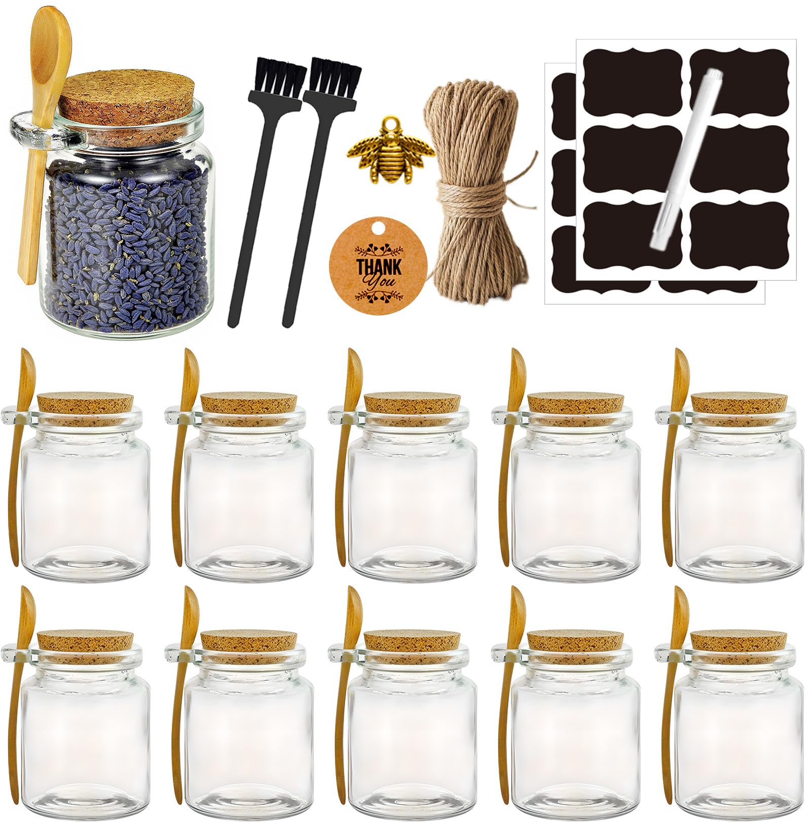 Photo 1 of Ahhute Glass Sugar Scrubs Jars, Bath Salt Container 8oz, Salt Cellar with Spoon, Honey Scrubs Jars w/Lids, Labels and Cleaning Brush, Set of 12