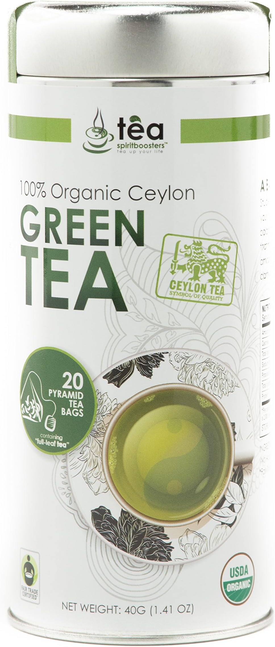 100% Organic Ceylon Green Tea Tin (40 Grams)