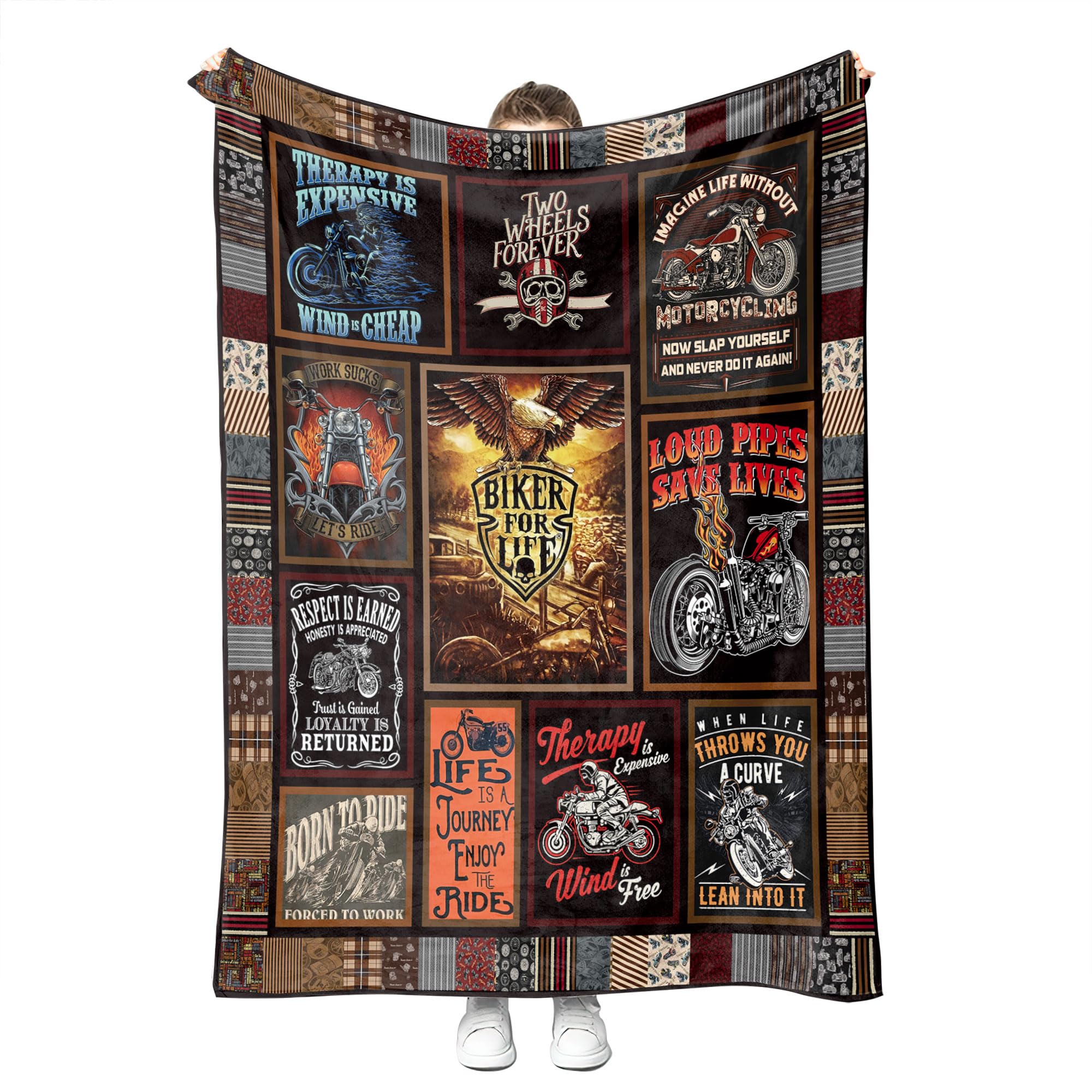 YunTu Motorcycle Blanket Super Soft Sherpa Throw Blankets for Bed Sofa and Couch Cool Motorcycle Gifts for Men and Women Fluffy Warm Blankets 50'' x 60'' (Ride) — image 1